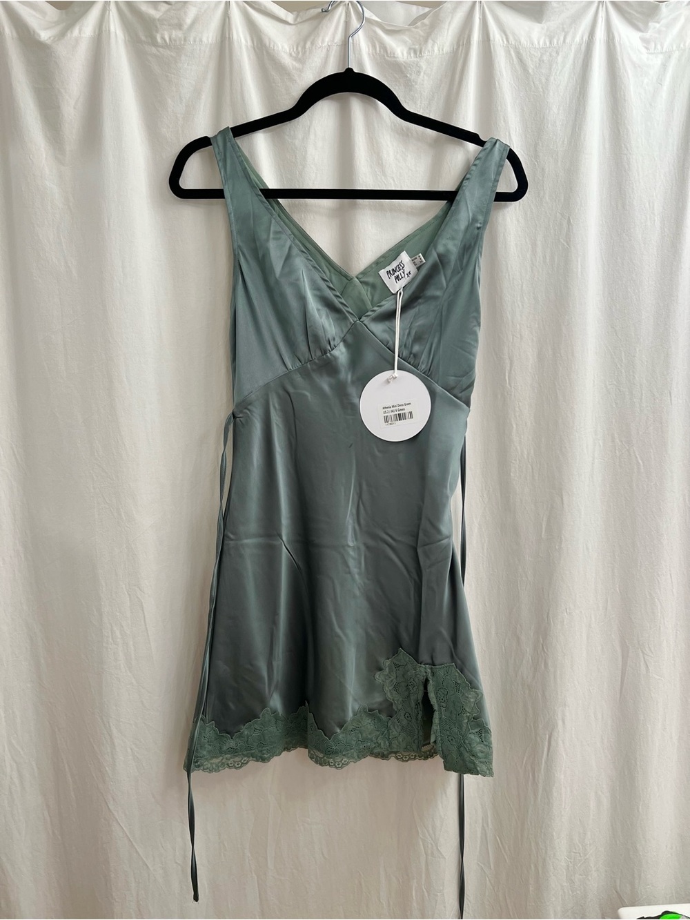 Princess Polly Sage Green Satin Lace Trim Mini Dress